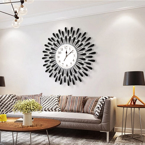 Black flower with crystal wall clock